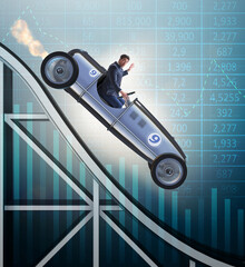 Businessman driving sports car on roller coaster