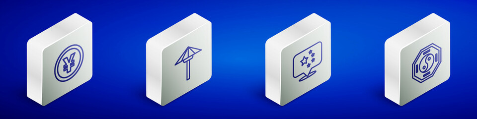 Set Isometric line Chinese Yuan currency, Japanese umbrella from the sun, China flag and Yin Yang icon. Vector
