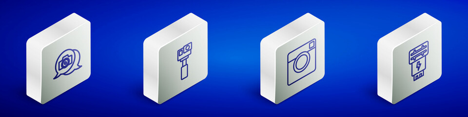 Set Isometric line Photo camera, Action, and flash icon. Vector