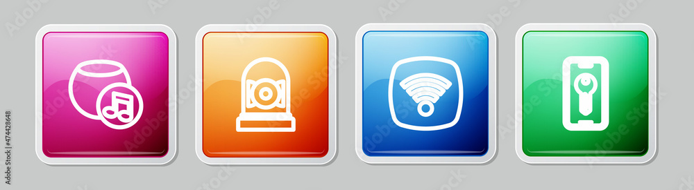 Aufkleber set line voice assistant, ringing alarm bell, wi-fi wireless internet network and smart key. colorfu