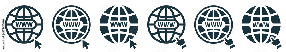 Aufkleber set of website icons. www symbol with arrow or hand cursor. world web sign. vector illustration.