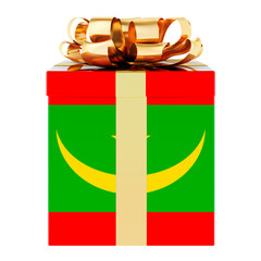 Gift box with Mauritanian flag. Holiday in Mauritania, concept. 3D rendering