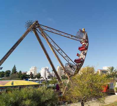 Fairground Attraction Known As The Pirate Ship. Pirate Ship Funfair Ride. Traditional Pirate Ship Swing Boat.