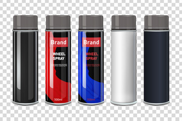 A set of aluminum cans isolated on a transparent background. Aerosol can, Metal bottle, Tube with cap
