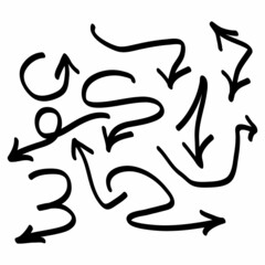 Hand drawn arrows set on a white background. Vector art.