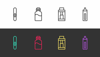 Set line Cigar, Vape liquid bottle, mod device and Electronic cigarette on black and white. Vector