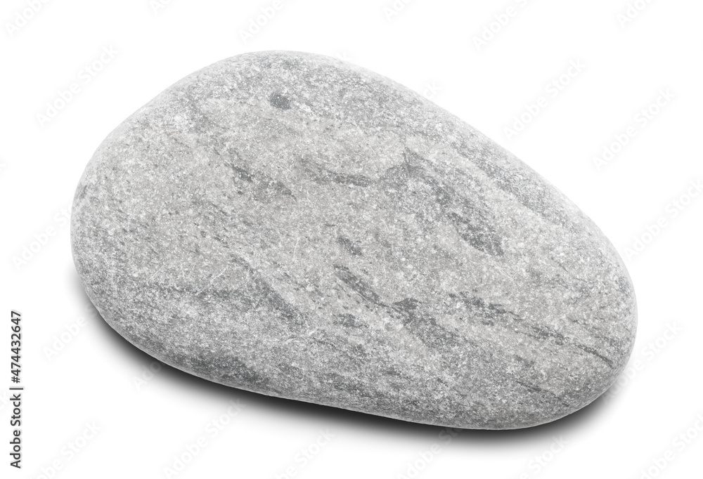 Poster pebble. smooth gray sea stone isolated on white background with shadows, clipping path for isolation