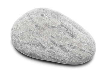 Pebble. Smooth gray sea stone isolated on white background with shadows, clipping path  for...