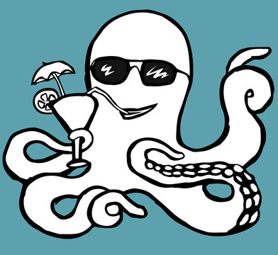 white octopus wearing sunglasses drinking cocktail clip art preview