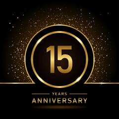 15th anniversary logo. Golden anniversary celebration logo design for booklet, leaflet, magazine, brochure poster, web, invitation or greeting card. rings vector illustrations.