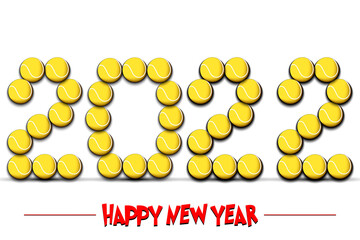 Happy New Year. 2021 numbers made from tennis balls. Design pattern for greeting card, banner, poster, flyer, party invitation, calendar. Vector illustration