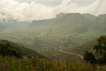 Mountain path to hill summer landscape