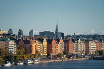 Obraz premium Aerial view shot of Stockholm City Center, summer. Vacation and travel concept 