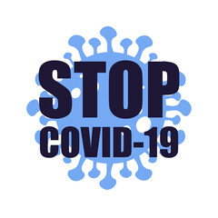 Stop covid-19 coronavirus sign. Stop covid-19 text with corona virus icon. Vector illustration. Flat.