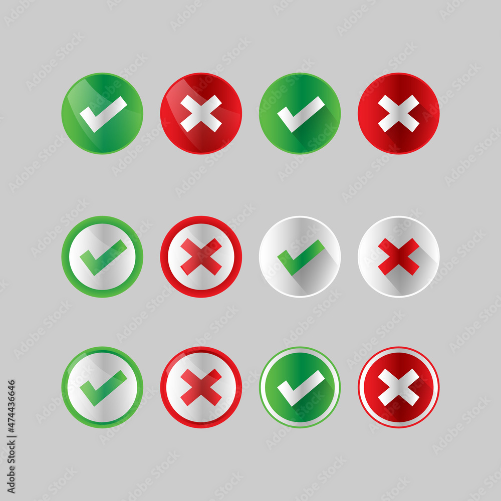 Poster check and cross icon button collection design vector
