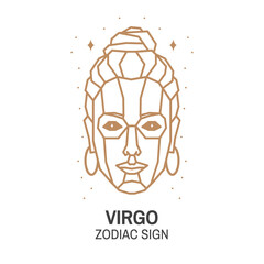 Zodiac astrology horoscope sign virgo linear design. Vector illustration. Elegant line art symbol or icon of virgo esoteric zodiacal horoscope templates for logo or poster isolated on white background - obrazy, fototapety, plakaty