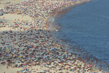 Busy Copacabana beach in Rio de Janeiro, Brazil.
