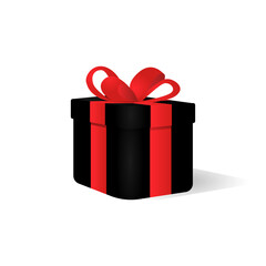 Realistic black gift box with red ribbon design