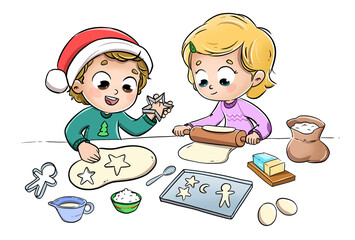 Children cooking cookies at christmas - 474437235