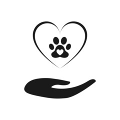 Animal paw icon. Love and care for animals. Vector illustration.
