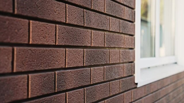 The wall of the house with plastic clinker panels with imitation of stone. Modern building materials