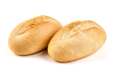 Crispy bread roll, isolated on white background.