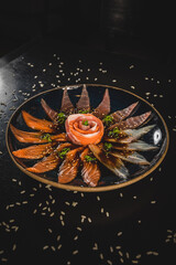 Perfect Sushi Japanese Asian Seafood Food Dish Drink Cocktail Dessert Menu Gourmet Restaurant Chef on Dark Background