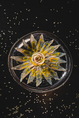 Perfect Sushi Japanese Asian Seafood Food Dish Drink Cocktail Dessert Menu Gourmet Restaurant Chef on Dark Background