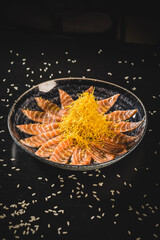Perfect Sushi Japanese Asian Seafood Food Dish Drink Cocktail Dessert Menu Gourmet Restaurant Chef on Dark Background