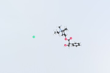 Ipratropium bromide molecule. Isolated molecular model. 3D rendering