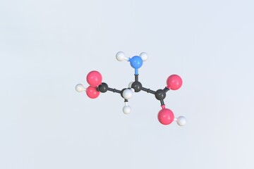 Molecule of aspartic acid, isolated molecular model. 3D rendering
