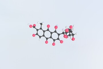 Carminic acid molecule, isolated molecular model. 3D rendering