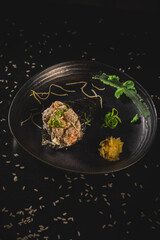 Perfect Sushi Japanese Asian Seafood Food Dish Drink Cocktail Dessert Menu Gourmet Restaurant Chef on Dark Background