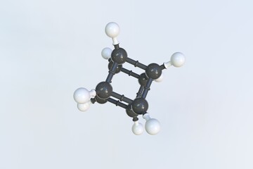 Cubane molecule made with balls, scientific molecular model. 3D rendering - obrazy, fototapety, plakaty