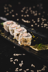 Perfect Sushi Japanese Asian Seafood Food Dish Menu Gourmet Restaurant Chef on Dark Background