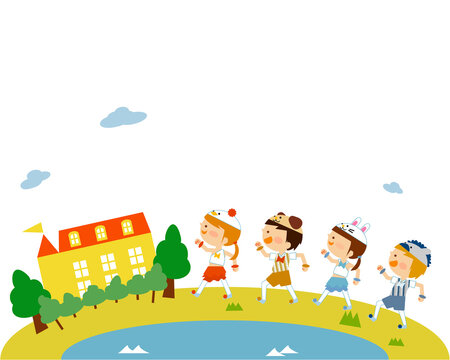 演劇、行進する子供たち