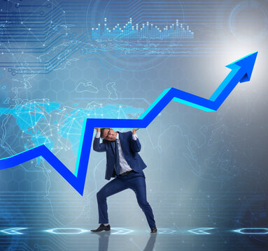 Businessman supporting oil price in business concept