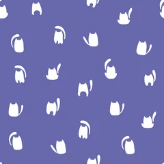 Fotobehang Very peri Abstracte katten naadloze vetor patroon. Katten doodle patroon. Zeer per kleur1 1
