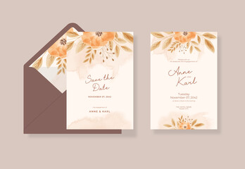 Watercolor floral boho wedding invitation template