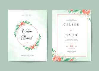 Fototapeta na wymiar Beautiful floral watercolor wedding invitation template