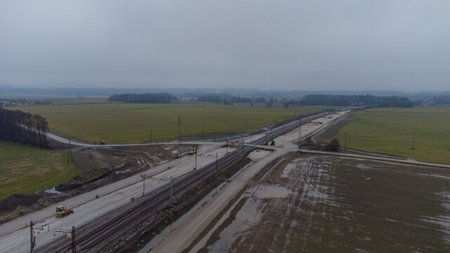 Aerial View Of Railway Construction Site At Pragersko, Slovenia. Renewing Train Tracks And Creating New Path.