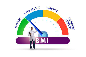 Concept of BMI - body mass index with man