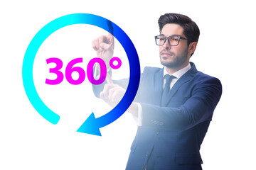 360 degree concept with businessman pressing button