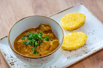 Traditional dish of Georgian cuisine chakhokhbili from chicken, vegetables and walnuts