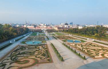 Vienna, Austria, October 2018 - beautiful view of the Belvedere Gardens during the autumn