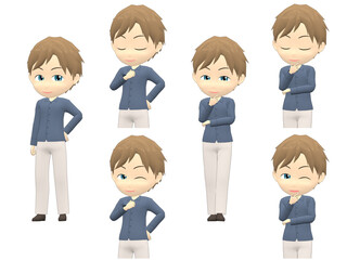 [Pose A] Caucasian Man shirts Medium hair front