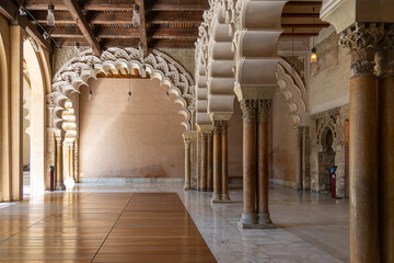  large historic aljafería palace in saragossa spain on a warm sunny day inside