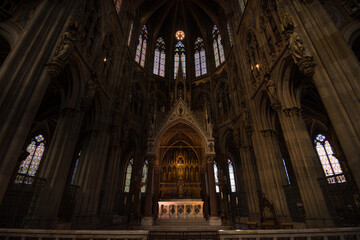 Vienna, Austria, October 2018 - view of the main altar at Votivkirche, a catholic church