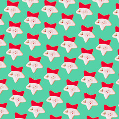 Obraz premium The pattern of Santa Claus cookies in green background