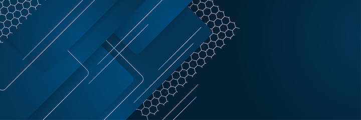 Modern Tech Dark Blue Abstract Stripes Wide Banner Design Background